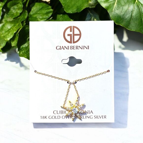 Giani Bernini 18K Gold Over Silver Sterling Cubic Zirconia Sunburst Necklace - Picture 1 of 2